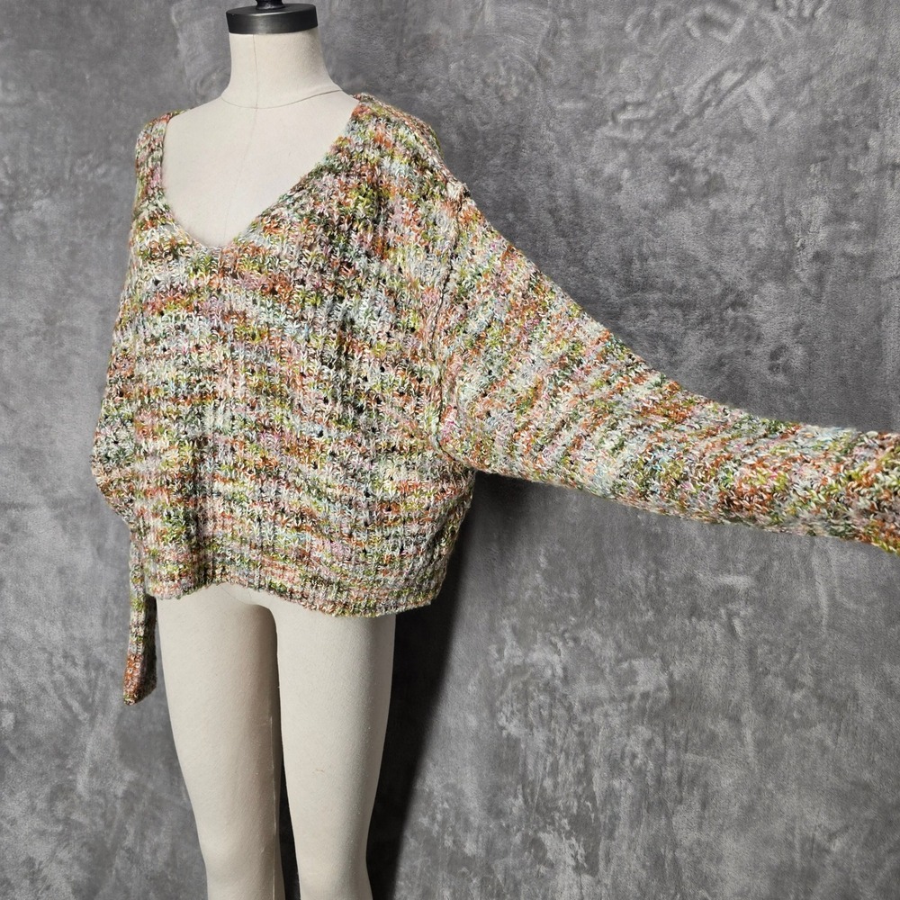 Free People Sweater Women S Multicolor V-Neck Oversized Chunky Knit Boho Earthy